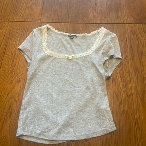 Wild Fable Gray Top with Cream Lace Trim